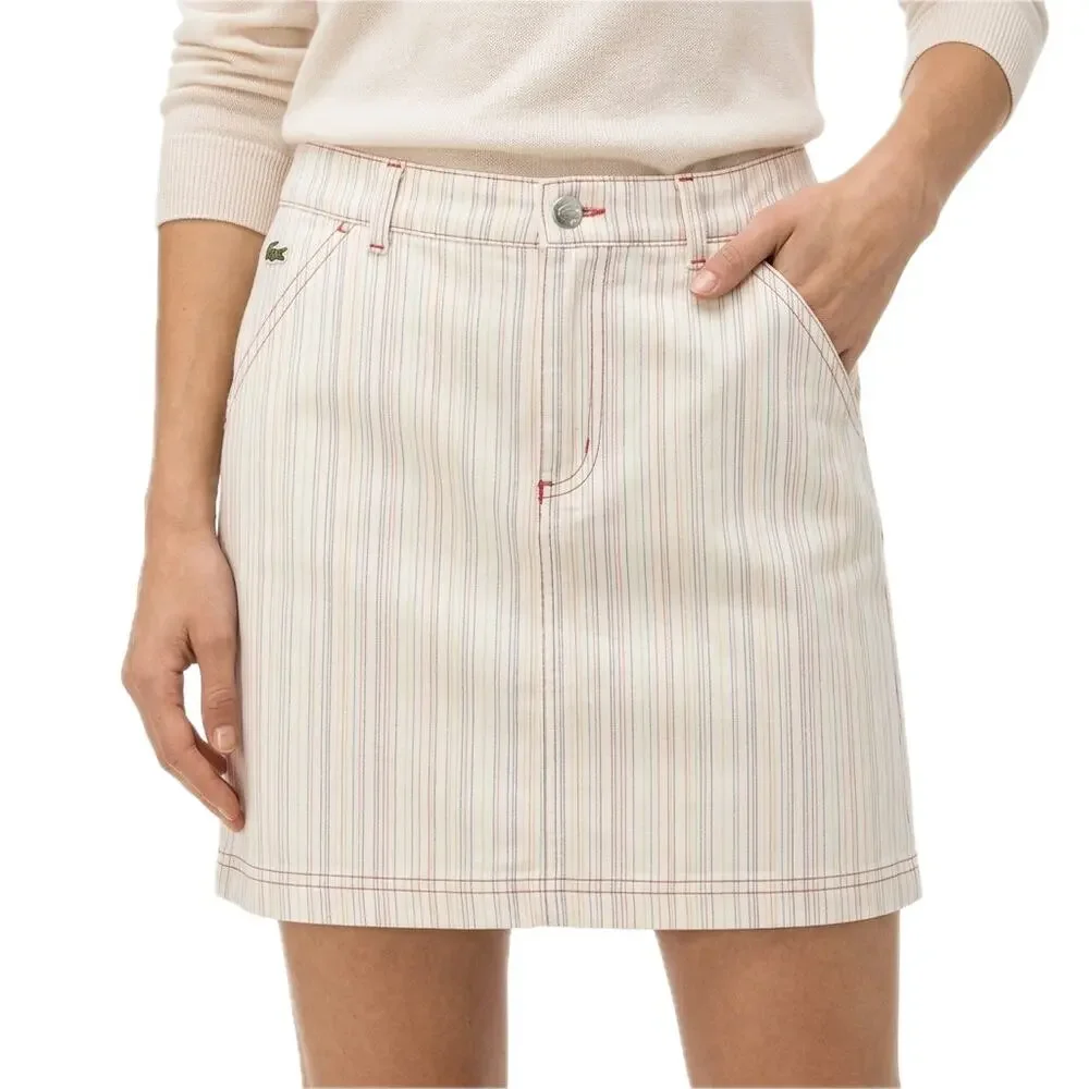 Lacoste White Pink Blue Green Pastel Pinstripe Pencil Mini Skirt size 36 / 4 / S